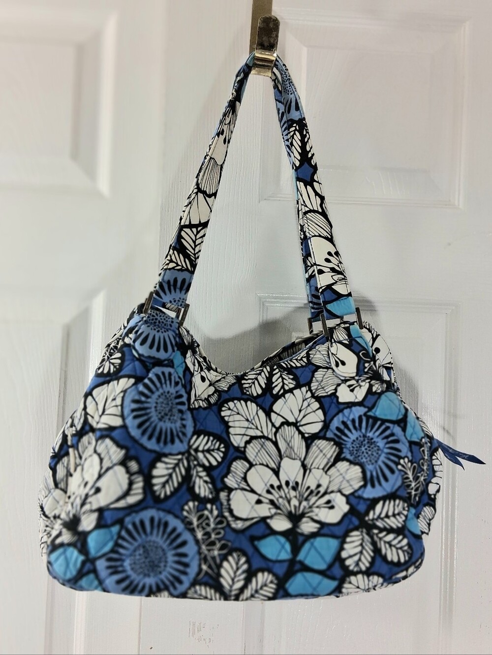 Vera Bradley Blue Bayou Emily Satchel Quilted Floral Shoulder Bag Purse Vintage